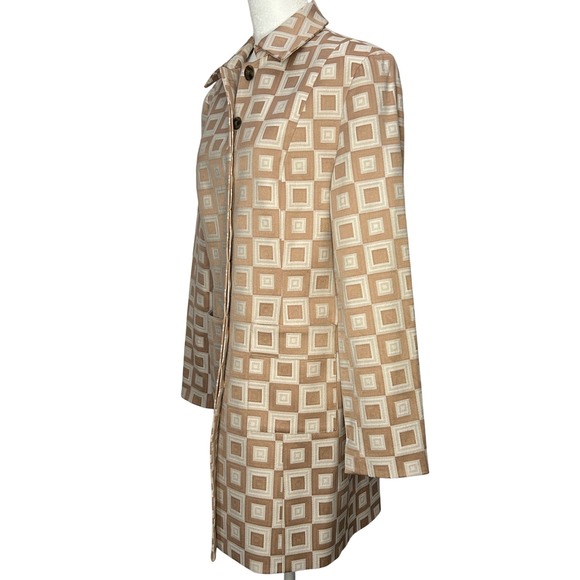 Kenar Geometric Print Coat Tan Beige Square Pattern Career Casual Women Size 8 - Picture 4 of 9